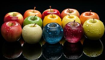 AI generated Fresh, ripe apples glisten with dew, nature healthy snack generated by AI photo
