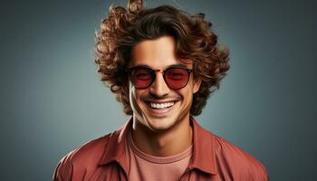 AI generated A confident, smiling man with sunglasses exudes happiness and style generated by AI photo