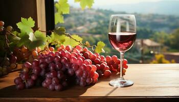 AI generated Gourmet wine tasting outdoors, vineyard autumn freshness in a glass generated by AI photo