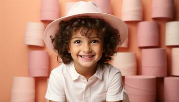 AI generated Smiling child playing outdoors, radiating happiness and innocence generated by AI photo