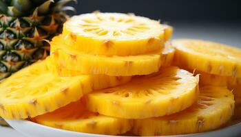 AI generated Freshness and sweetness in a juicy pineapple slice, nature dessert generated by AI photo