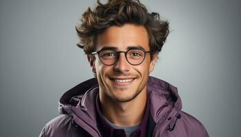 AI generated One young man with a confident smile, looking at camera generated by AI photo