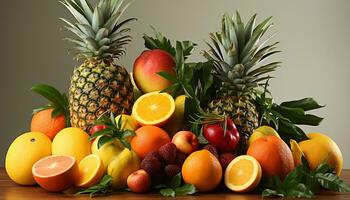 AI generated Freshness and variety of tropical fruits on a vibrant table generated by AI photo