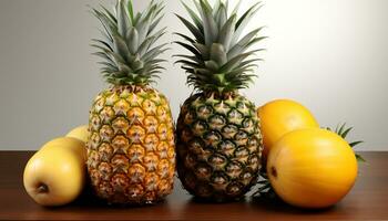 AI generated Freshness and sweetness of ripe pineapple, a healthy tropical snack generated by AI photo