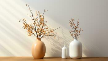 AI generated Freshness of nature in a modern vase, a beautiful composition generated by AI photo