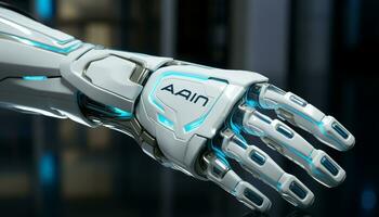 AI generated Futuristic robotic arm, a marvel of technology and machinery generated by AI photo