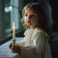 AI generated christening ceremony invitation little girl sitting next to candle photo