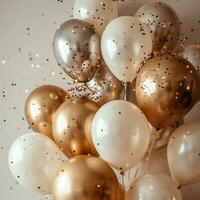 AI generated celebrations inc silver white and gold gold foil balloons photo