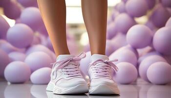 ai generado joven mujer hacer ejercicio al aire libre, vistiendo de moda Deportes Zapatos generado por ai foto