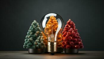 AI generated Bright ideas illuminate winter celebrations with glowing Christmas tree decorations generated by AI photo