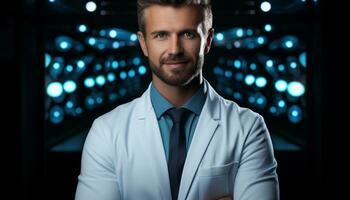 AI generated Confident doctor in lab coat smiling, expertise in healthcare generated by AI photo