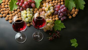 AI generated Freshness in a glass, grape and wine celebrate nature bounty generated by AI photo