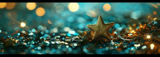 AI generated bokeh background with gold star and shiny rings photo