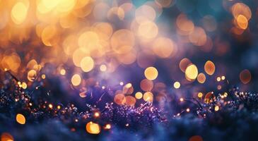 AI generated bokeh effect christmas tree background blurred and shining christmas rings and lights photo