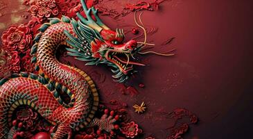 AI generated chinese new year background with colorful dragon photo