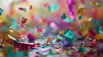 AI generated colorful balloons and confetti on a white background photo
