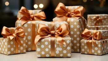 AI generated A shiny yellow gift box wrapped with love and elegance generated by AI photo