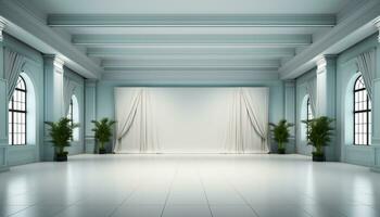 AI generated Modern apartment with bright blue backdrop, empty and elegantly designed generated by AI photo