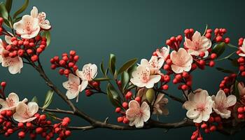 AI generated A beautiful branch blossoms with colorful flowers in nature generated by AI photo