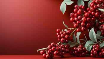 AI generated Fresh rowanberries on a branch, vibrant colors of nature generated by AI photo