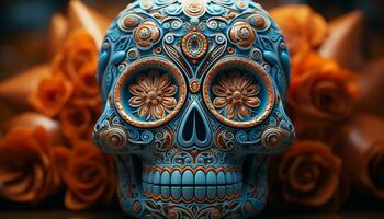 AI generated Day of the Dead celebration colorful skulls, ancient tradition, vibrant culture generated by AI photo