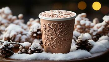 AI generated Hot chocolate warms the winter with a frothy, chocolatey delight generated by AI photo