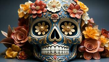 AI generated Day of the Dead celebration colorful skulls symbolize Mexican culture generated by AI photo