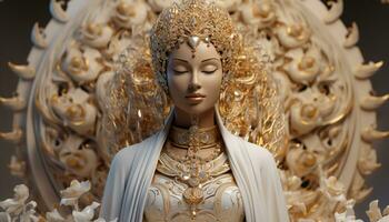 AI generated Buddhist statue meditating, gold symbol of spirituality and elegance generated by AI photo