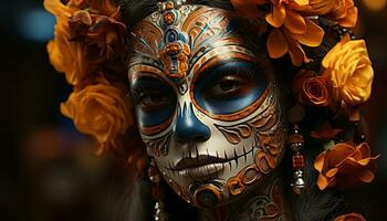 ai generado uno mujer elegancia en un tradicional festival, celebrando indígena cultura generado por ai foto