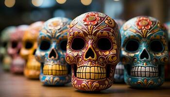 AI generated Day of the Dead celebration colorful sugar skull decorations generated by AI photo