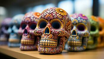 AI generated Mexican culture celebrates death with colorful Day of the Dead souvenirs generated by AI photo