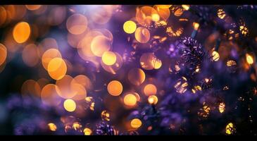 AI generated bokeh effect christmas tree background blurred and shining christmas rings and lights photo