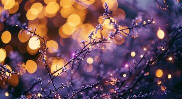 AI generated bokeh effect christmas tree background blurred and shining christmas rings photo