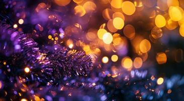 AI generated bokeh effect christmas tree background blurred and shining christmas rings photo