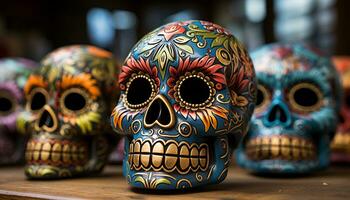 AI generated Day of the Dead celebration colorful sugar skull decorations generated by AI photo