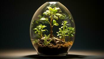 AI generated New life grows in glass vase, symbolizing nature fragility generated by AI photo