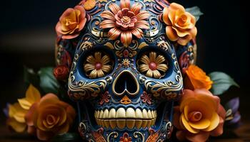 AI generated Day of the Dead celebration colorful flowers symbolize spirituality and death generated by AI photo