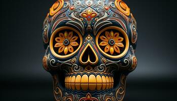 AI generated Day of the Dead celebration ornate skull mask symbolizes indigenous culture generated by AI photo