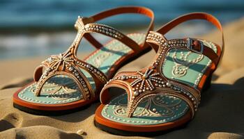 AI generated A stylish collection of comfortable sandals for summer vacations generated by AI photo