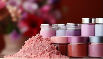 AI generated Freshness in a jar vibrant pink moisturizer for healthy skin generated by AI photo