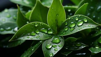 ai generado frescura de naturaleza vibrante verde hojas, Rocío gotas, y lluvia generado por ai foto