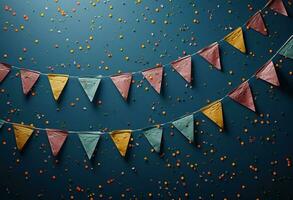 AI generated colorful bunting on blue background photo