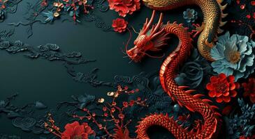 AI generated chinese new year background with colorful dragon photo