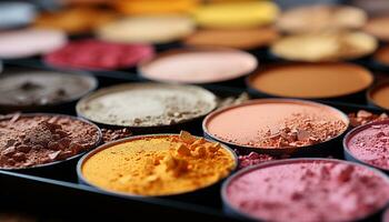 ai generado vibrante colores de sombra paleta crear un maravilloso maquillaje colección generado por ai foto