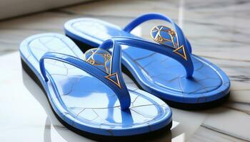AI generated Comfortable blue sandals for summer vacations, travel, and relaxation generated by AI photo