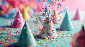 AI generated colorful birthday decorations on a blue background photo