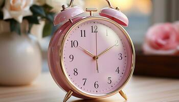 AI generated Waking up to an old alarm clock on wooden table generated by AI photo