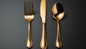 AI generated Shiny silverware set reflects elegance in clean kitchen background generated by AI photo