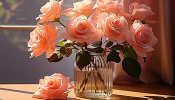 ai generado frescura y belleza en naturaleza un rosado flor ramo de flores generado por ai foto