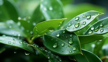 AI generated Freshness of nature wet leaf, dew drop, vibrant green growth generated by AI photo